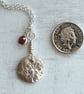 Botanical silver pendant with strawberry flower and a ruby charm. - Image 5