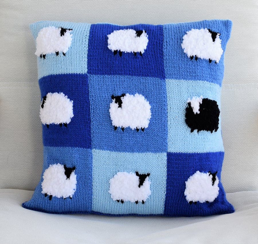 Knitting Pattern for Patchwork Sheep Pillow.  Digital Pattern