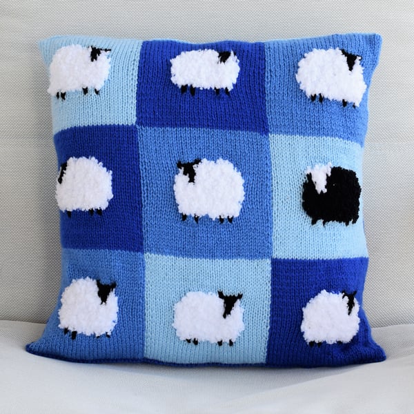 Knitting Pattern for Patchwork Sheep Pillow.  Digital Pattern