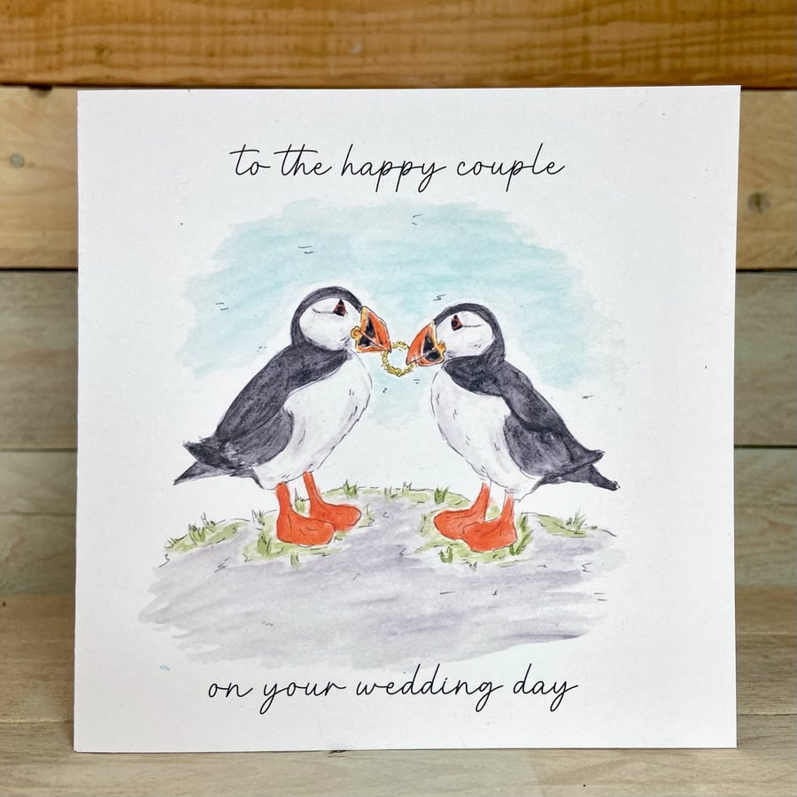 Puffins Wedding Card, Animal Wedding Card, Unique Wedding Card, cute