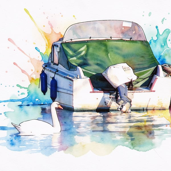 Swan & Pleasure Boat Norfolk Greeting Card A5