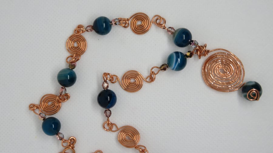 Spiral of Life Copper and Agate Necklace
