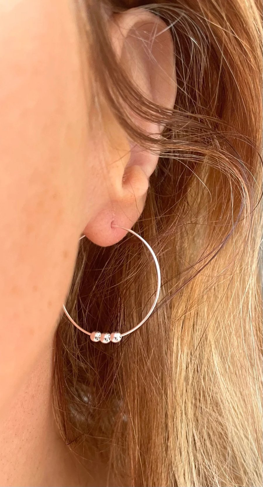 Boho Sterling Silver 925 30mm  Hoops with Sterling Silver Ball Beads