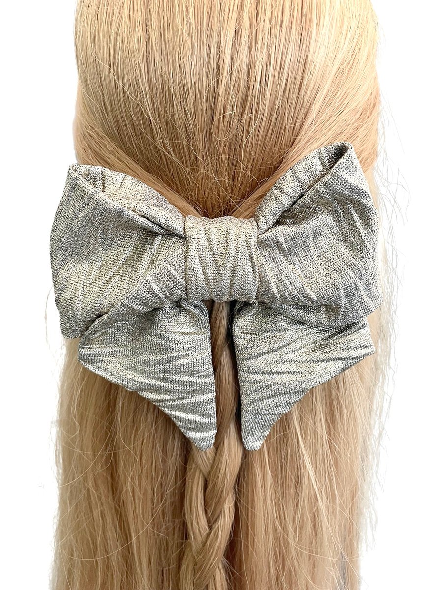 Gold zig zag patterned oversized hair bow barrette clip for women