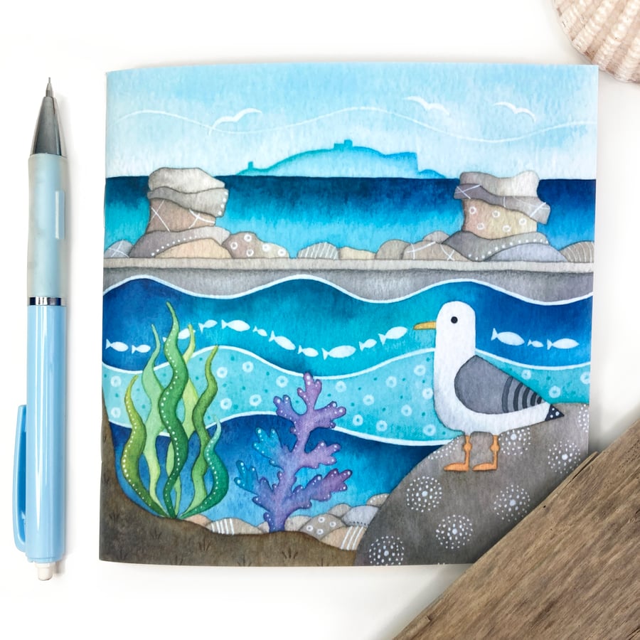 Seagull Notebook -  Square Lined Notepads. Children's Seaside Jotter or Journal.