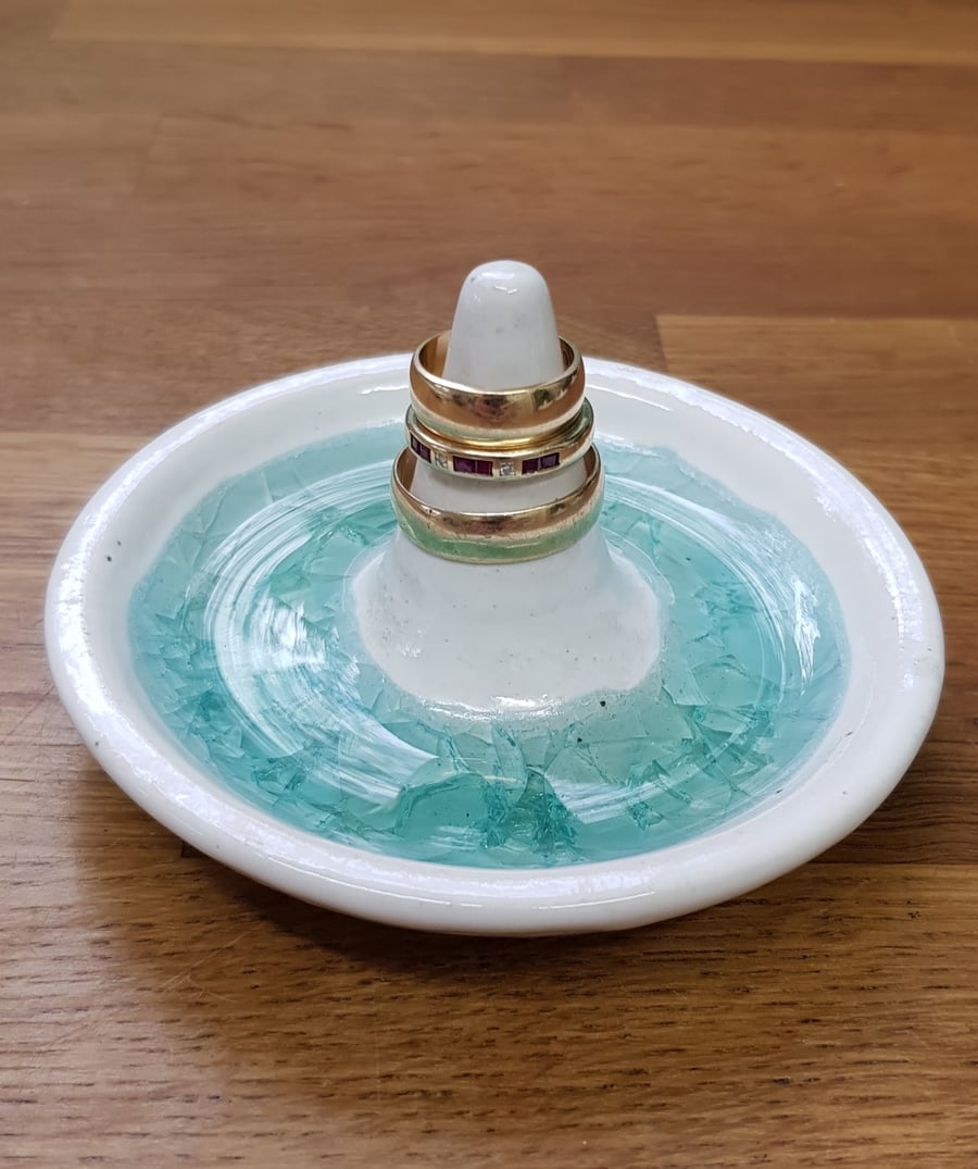 Ceramic and sea glass ring holder and jewellery tidy