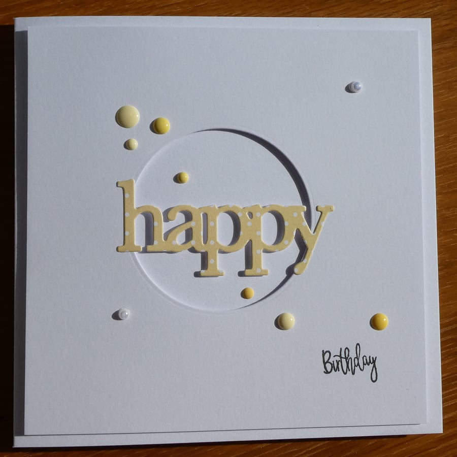 Happy Birthday Card - Yellow and White Polka Dots