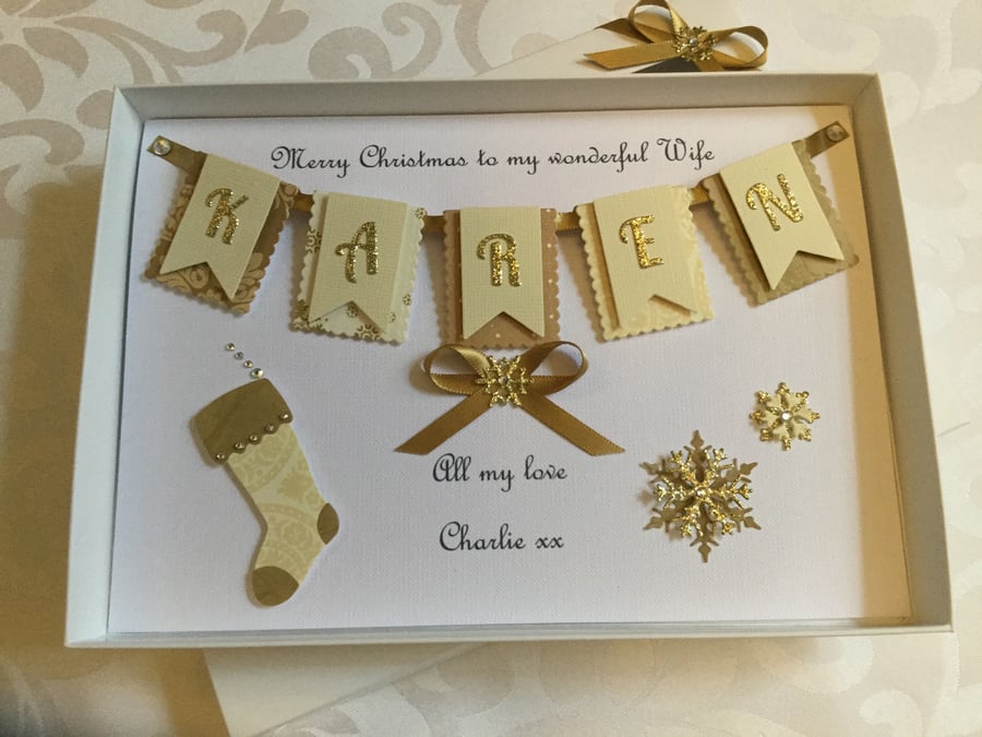 Christmas Card Personalised Gift Boxed Wife Mum Daughter Any Name Keepsake 