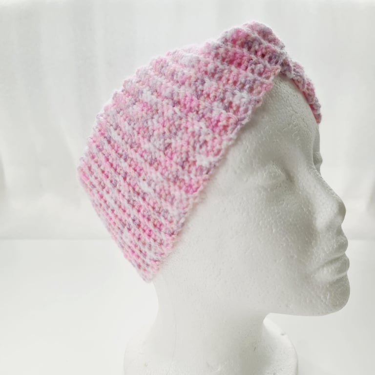 Pink & White Ear Warmer, Twisted Crochet Headband