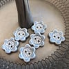 Set of six little handmade ceramic buttons blue