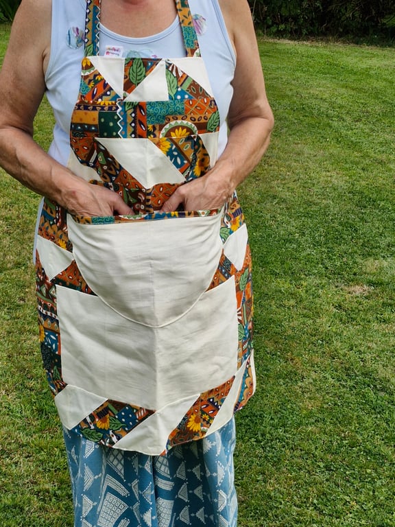 Jazzy patchwork apron with large front pocket