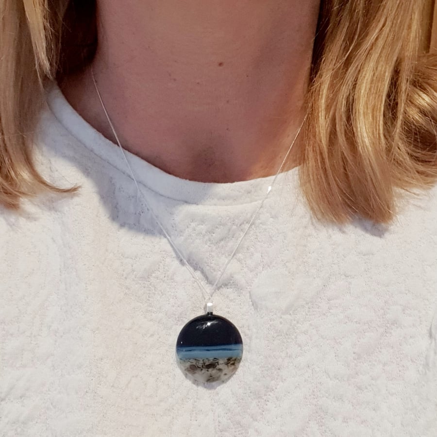 Midnight Beach Fused Glass Necklace
