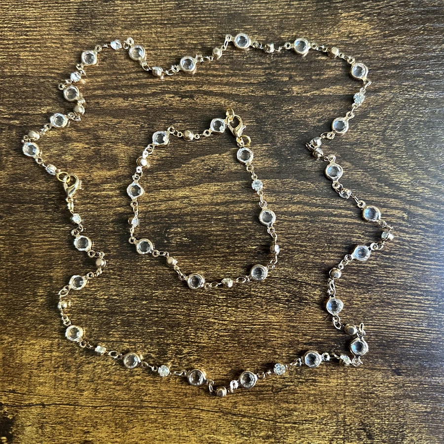 Handmade Necklace & Bracelet Set White Glass Beads High Quality