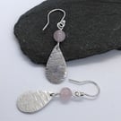 sea ripples drop earrings sterling silver teardrop rose quartz gemstone