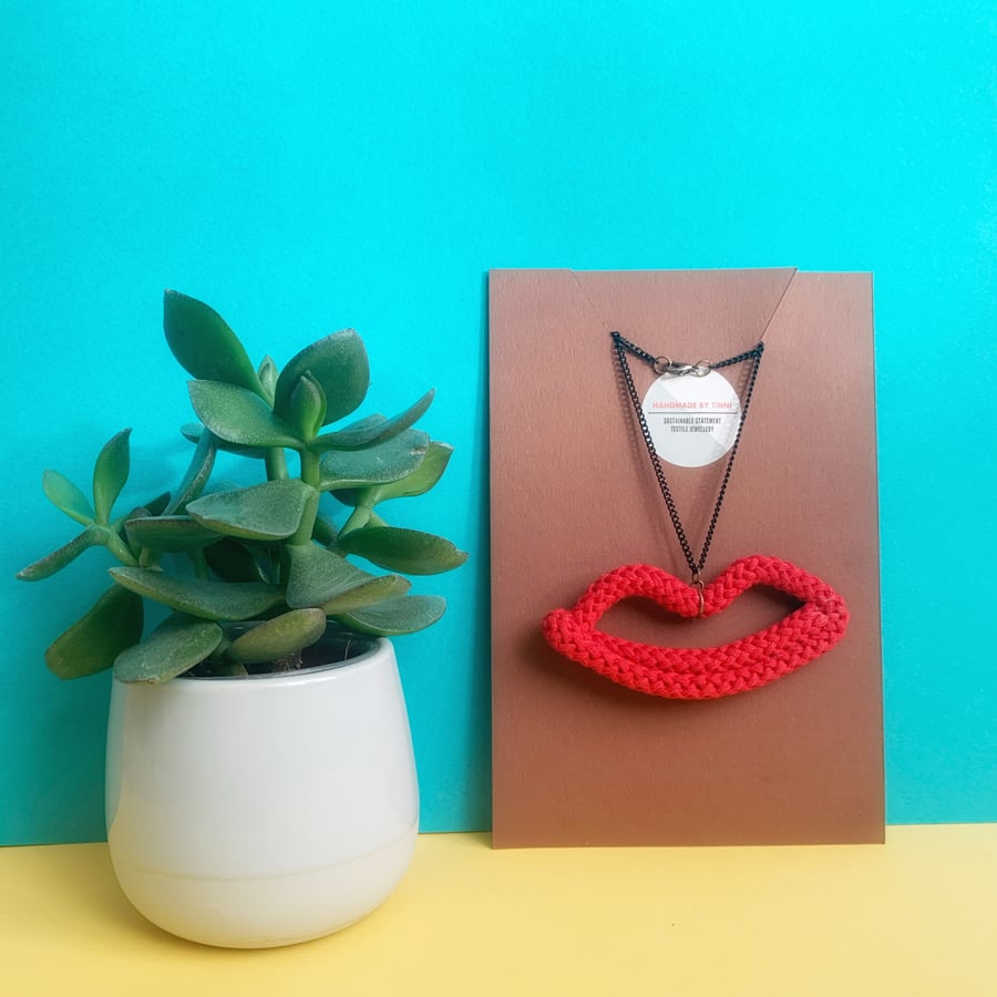 Lip shaped cotton rope pendant, Red Lips pendant, Free Shipping in UK