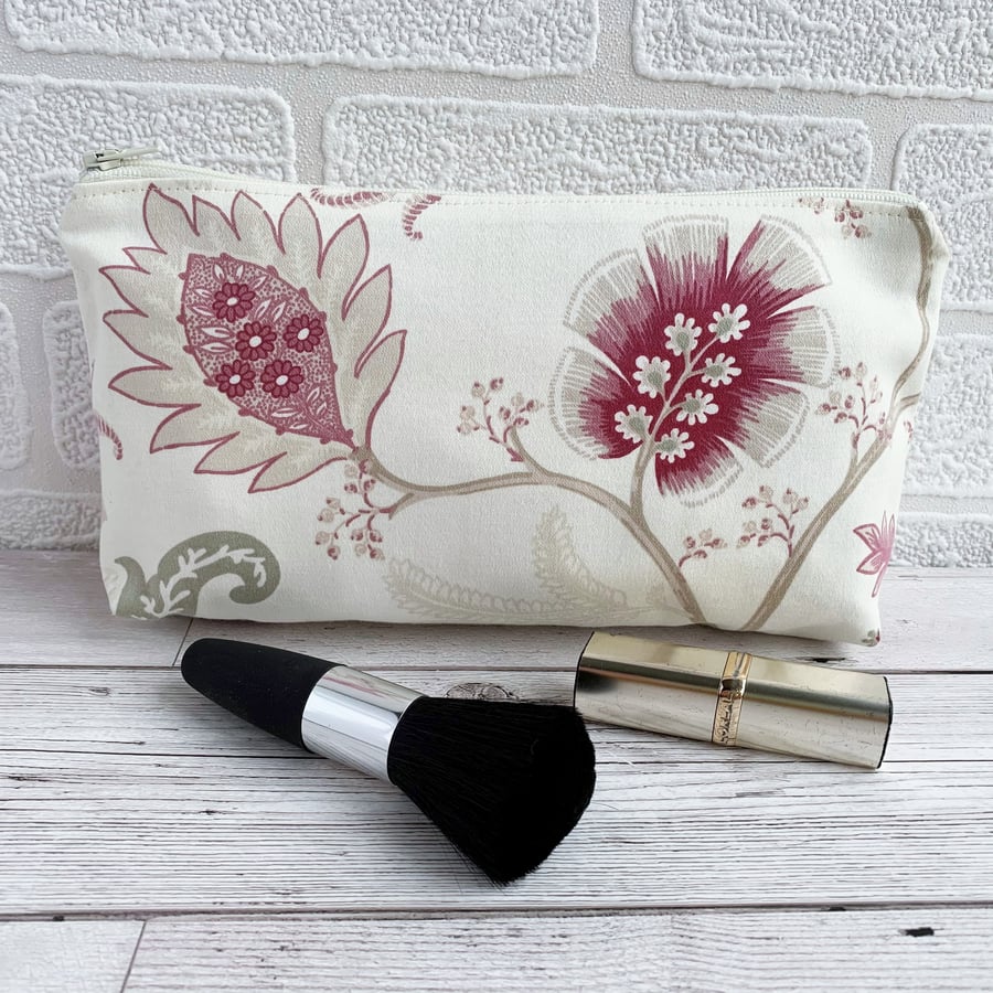 Make up Bag, Cosmetic Bag with Pink Stylised Flowers