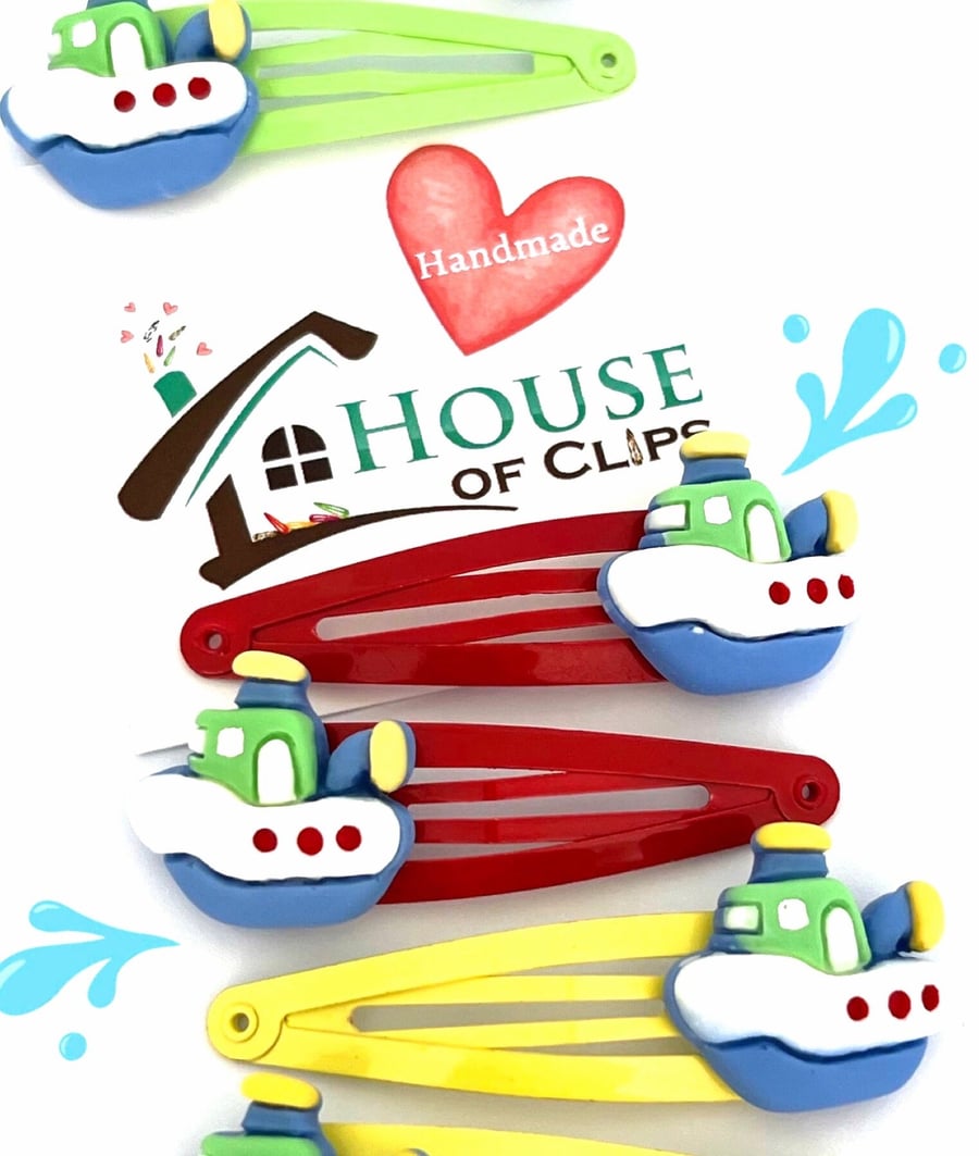 Chug Chug Hair Clips x2 - Boat Hair Clips - Boys and Girls Hair Snap Clips- Litt