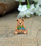 Bluebell Bear Pin, Handmade Tiny Teddy Wooden Brooch, Thank You Gift