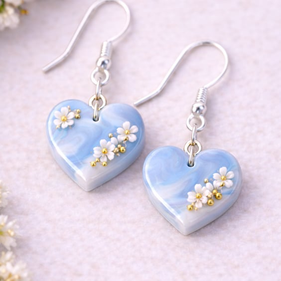Heart Clay Dangle Earrings – Floral Resin Jewellery, Multiple Colours
