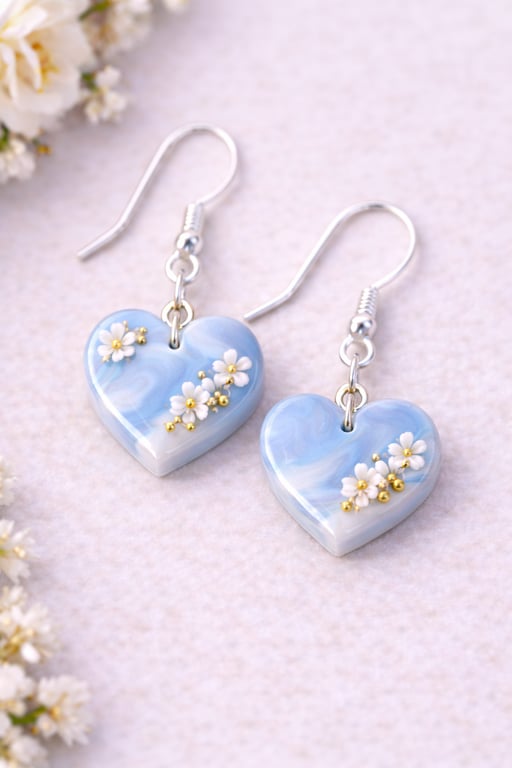 Heart Clay Dangle Earrings – Floral Resin Jewellery, Multiple Colours