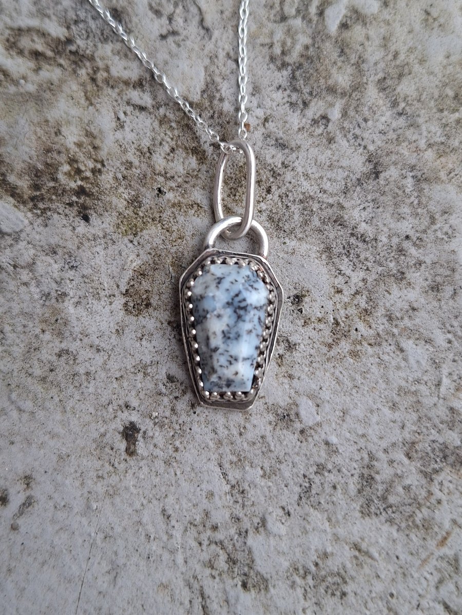 Dendritic Opal Coffin Pendant in Sterling Silver