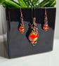 Handmade Red Yellow Sunset Glass & Copper Dangle Wire Wrapped Earrings Gift  - Image 10
