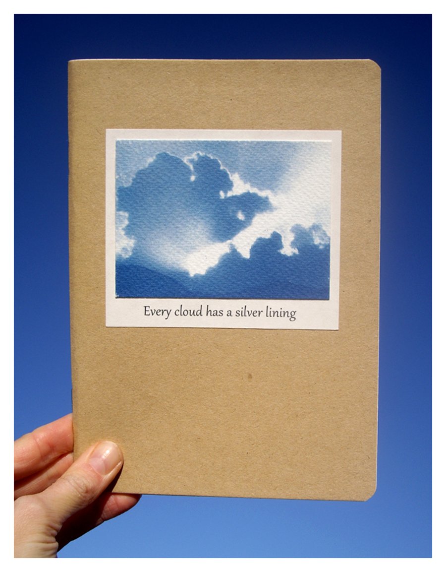 'Every cloud has a silver lining' cyanotype large notebook 