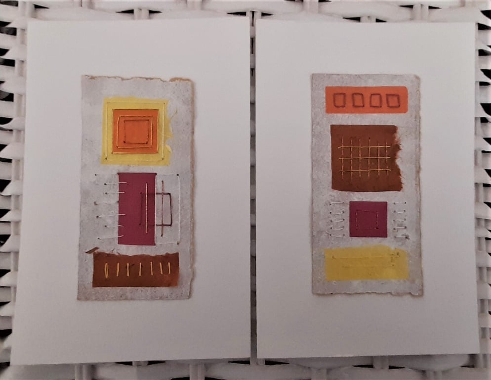 Colourful Combinations Yellow Pink Orange Handstitched Geometric Art Pictures