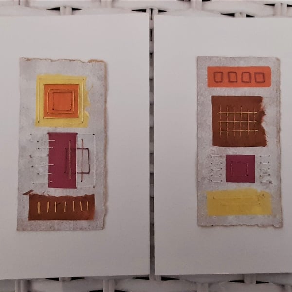 Colourful Combinations Yellow Pink Orange Handstitched Geometric Art Pictures