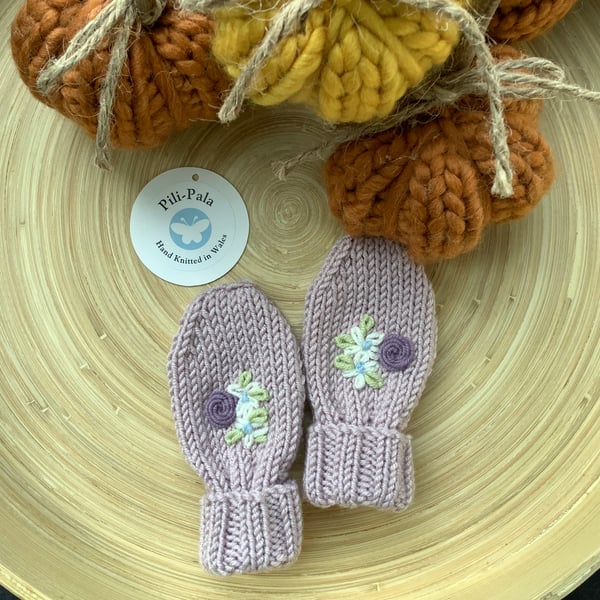 Hand Knitted Cashmere Blend Baby Mittens 0-6 Months 