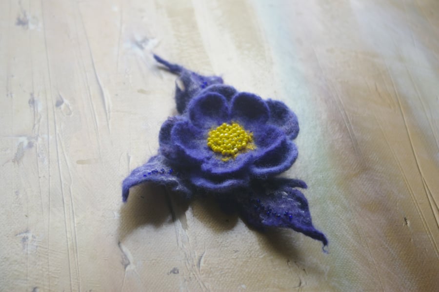 Handmade Felted Wool Flower Brooch