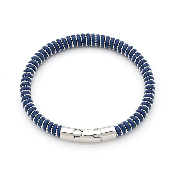 The Cobra Flex - Navy Blue Silver Bead Coil Bracelet