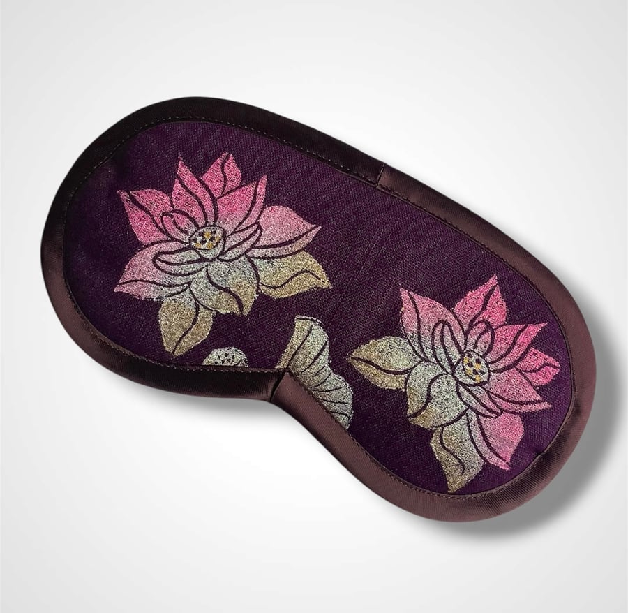 Purple Linen Lotus Flower Lavender Eye Mask