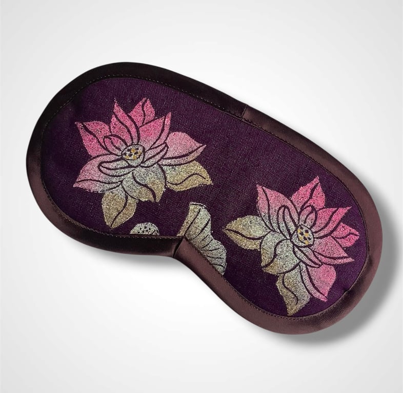 Purple Linen Lotus Flower Lavender Eye Mask
