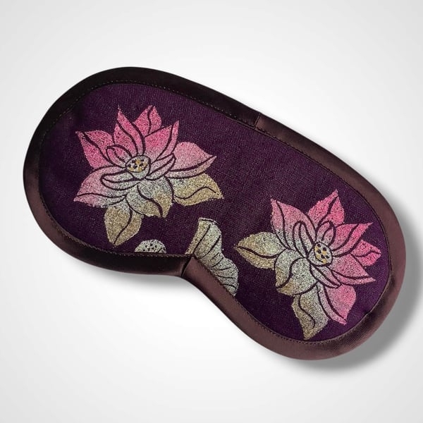Purple Linen Lotus Flower Lavender Eye Mask