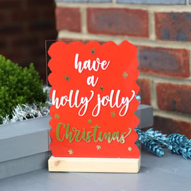 Handpainted Holly Jolly Christmas merry Xmas A5 Acrylic SIGN shop home decor