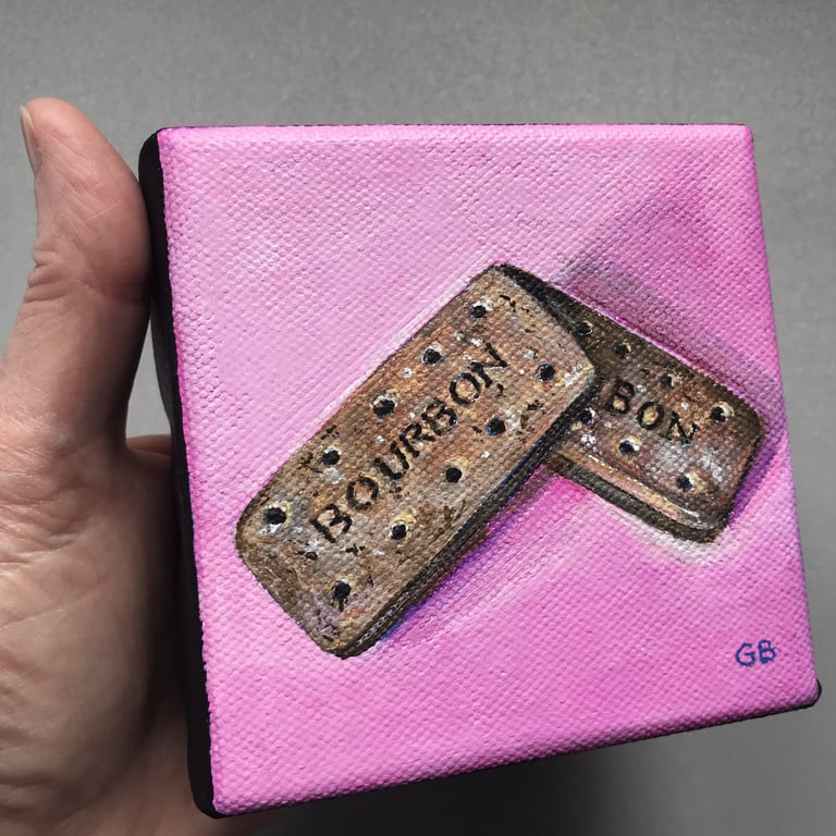 'Bourbon Biscuit', Original Acrylic Painting, Shelf-Sitter Art, Special Gift 