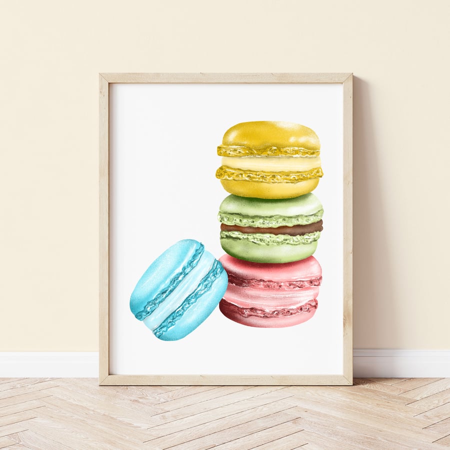 Macarons Stack Illustrated Food Art Print 