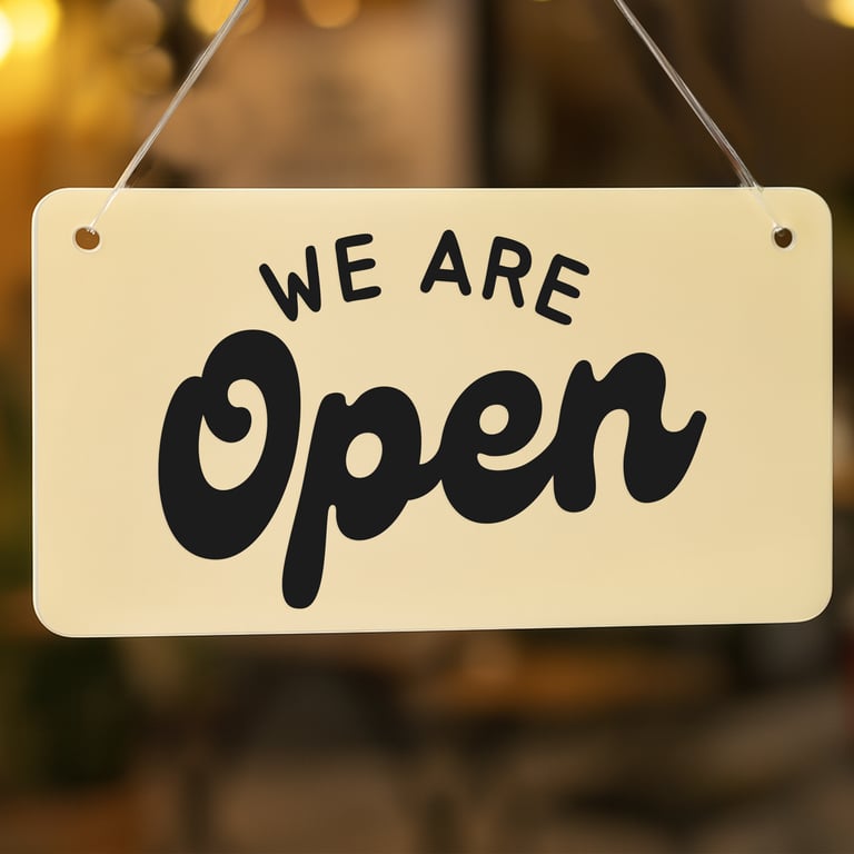 Open and Closed Sign - Retro Script: Double-Sided Shop Window or Door Sign