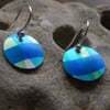 Checked earrings in blue and green