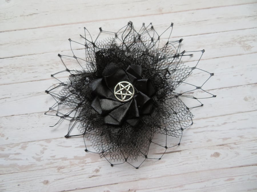 Black Lace Pentagram Hair Clip Gothic Halloween Wedding Headpiece