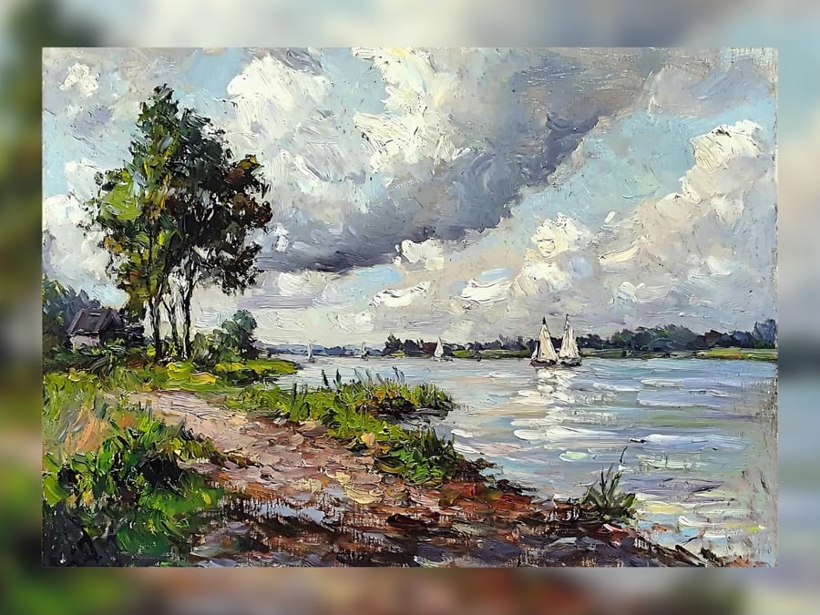 Sailing Landscape Oil Painting  5" x 7" Matte Print