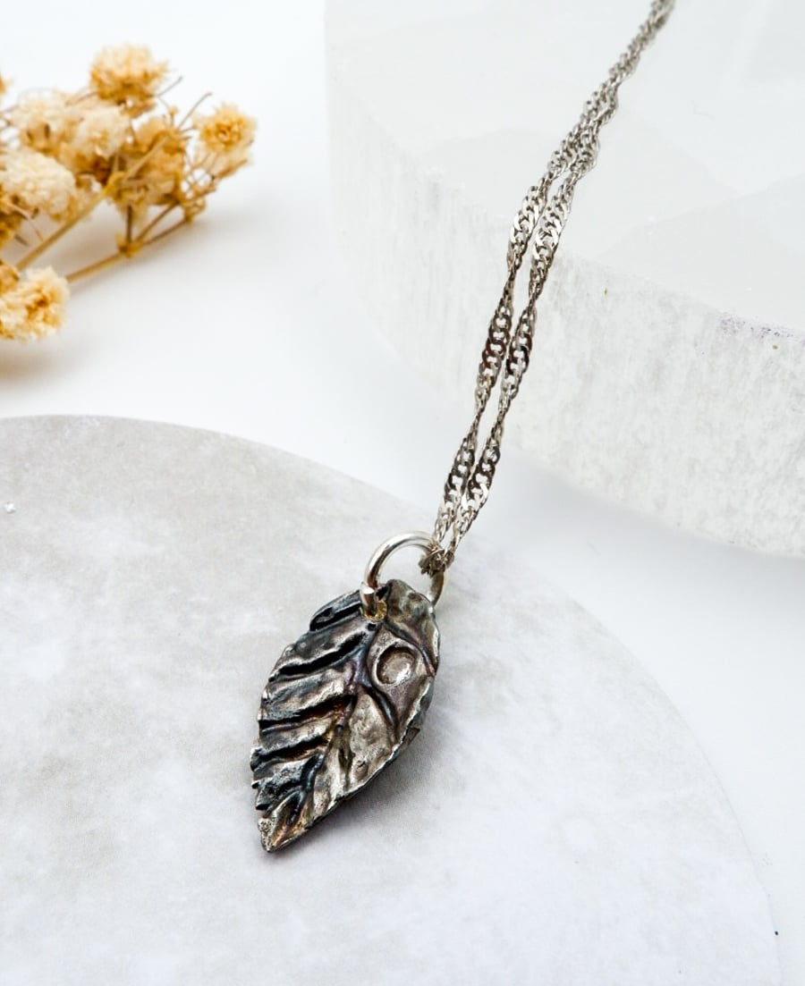 Witchy Solid Fine Recycled Silver Blackberry Leaf Charm Pendant Necklace 