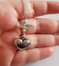 Sea Glass Heart Necklace - Aqua Sea Glass Bead and Silver Heart Charm - Image 3