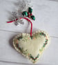 Hand Embroidered Keepsake Christmas Heart - Festive Wreath on Cream - Image 1