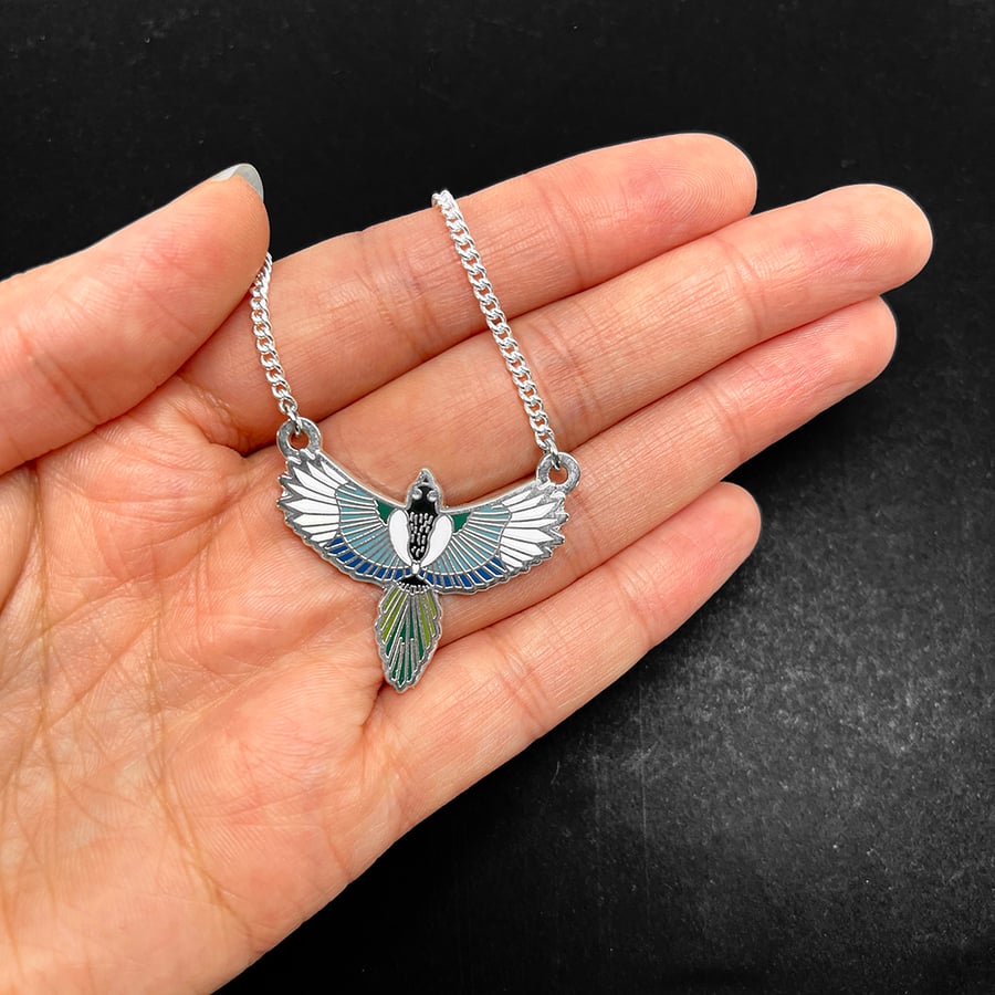 Magpie Necklace - Sterling Silver - Silver Bird Pendant - One of a kind