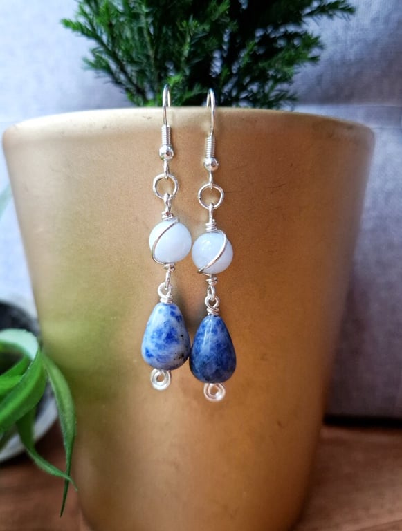 Natural Sodalite Teardrop Earrings