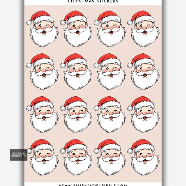 Funny Christmas Sticker Sheet - Santa Face