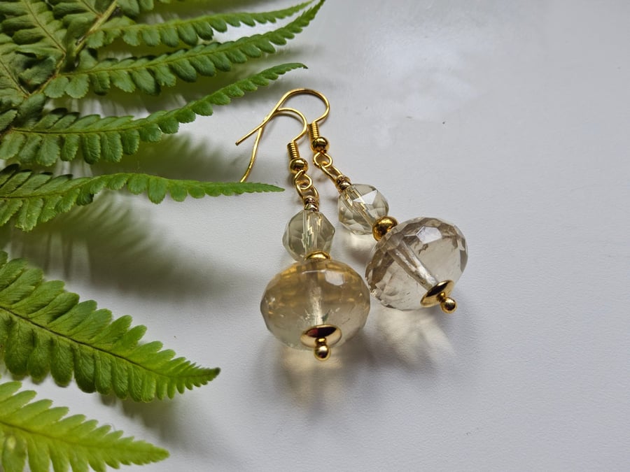 Lemon Quartz Gold Plate Copper Dangle Earrings 