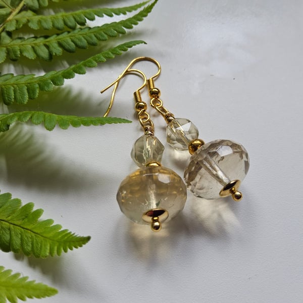 Lemon Quartz Gold Plate Copper Dangle Earrings 